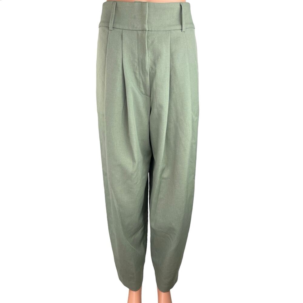 Everyday By Claude Women's Green Barrel Carrot Tapered Wide Leg Dress Pants S